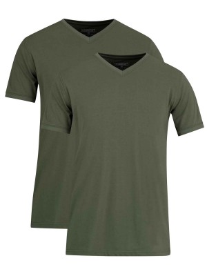 Bart V-Hals T-Shirt 2-Pack Heren - Katoen - Olijfgroen