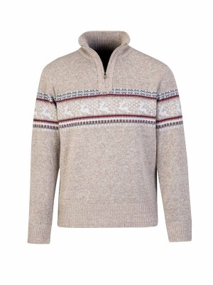 BJØRNSON Holger Scandinavische Gebreide Pullover Trui Teddy Voering Heren - Beige