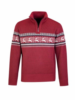 BJØRNSON Holger Scandinavische Gebreide Pullover Trui Teddy Voering Heren - Bordeaux Rood