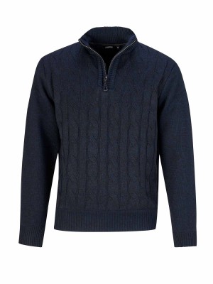 BJØRNSON Lunt Kabel-Gebreide Pullover Teddy Voering Heren - Donkerblauw