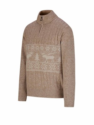 BJØRNSON Kasper Kabel-Gebreide Pullover Teddy Voering Heren Bruin Melange 