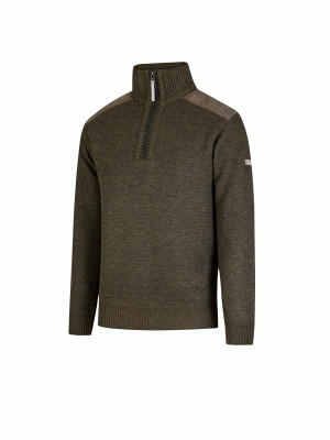STØRVIK Liam Fijn Gebreide Pullover Teddy Voering Heren - Olijfgroen Melange