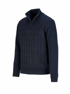 BJØRNSON Lunt Kabel-Gebreide Pullover Teddy Voering Heren - Donkerblauw