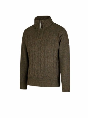 Lunt Kabel-Gebreide Pullover Teddy Voering Heren S-6XL - Olijfgroen Melange