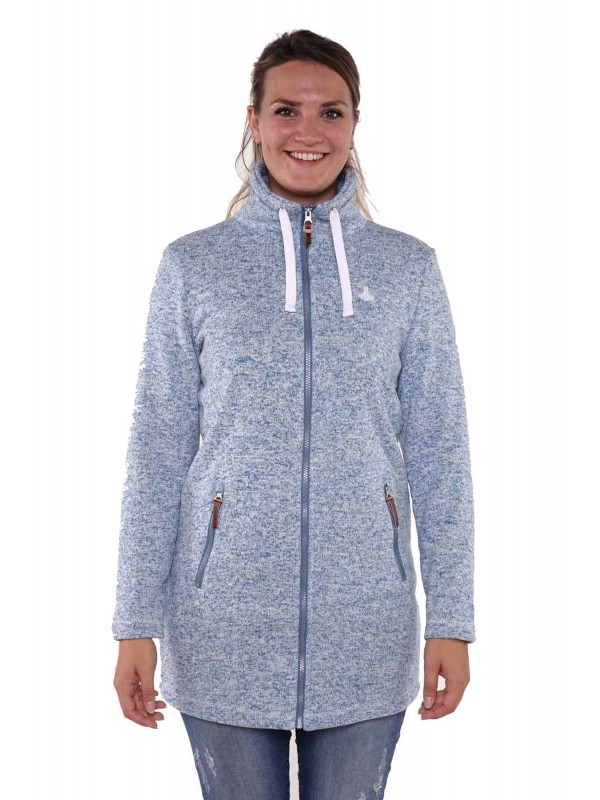 Bjørnson Lang Gebreid Vest Dames Blauw Melange - Kirsten