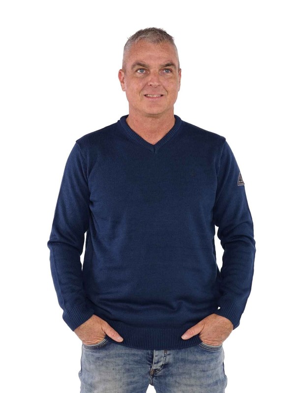 Pullover v hals denim blauw kopen Bjornson 39 95