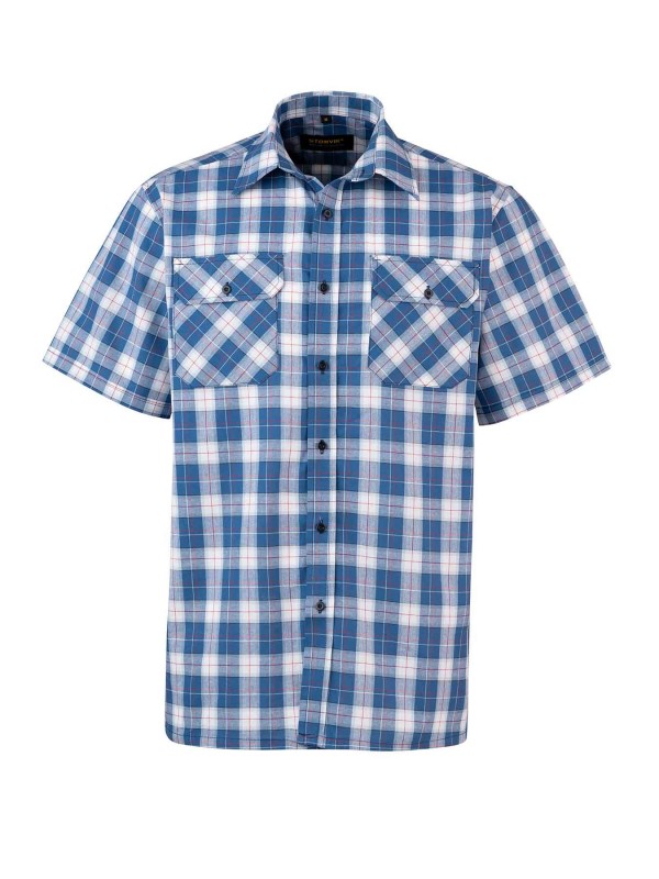 Werkblouse Korte Mouw Heren D2.2 Blauw / Rood - M-4XL - FARSUND 