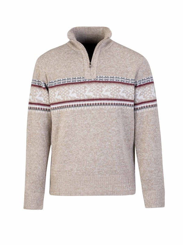 BJØRNSON Holger Scandinavische Gebreide Pullover Trui Teddy Voering Heren - Beige