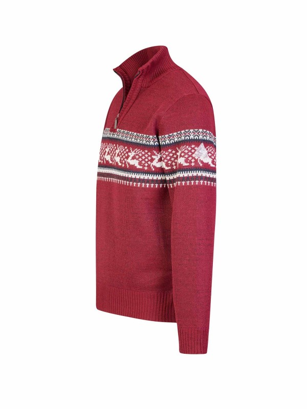 BJØRNSON Holger Scandinavische Gebreide Pullover Trui Teddy Voering Heren - Bordeaux Rood
