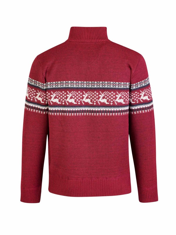 BJØRNSON Holger Scandinavische Gebreide Pullover Trui Teddy Voering Heren - Bordeaux Rood