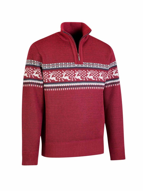 BJØRNSON Holger Scandinavische Gebreide Pullover Trui Teddy Voering Heren - Bordeaux Rood