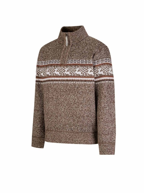 BJØRNSON Holger Scandinavische Gebreide Pullover Trui Teddy Voering Heren - Bruin