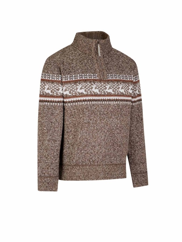 BJØRNSON Holger Scandinavische Gebreide Pullover Trui Teddy Voering Heren - Bruin