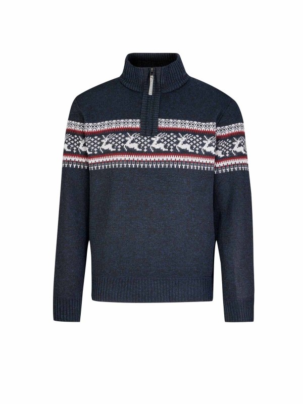 BJØRNSON Holger Scandinavische Gebreide Pullover Trui Teddy Voering Heren - Donkerblauw