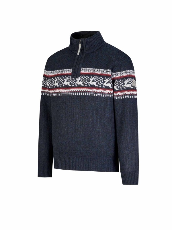 BJØRNSON Holger Scandinavische Gebreide Pullover Trui Teddy Voering Heren - Donkerblauw