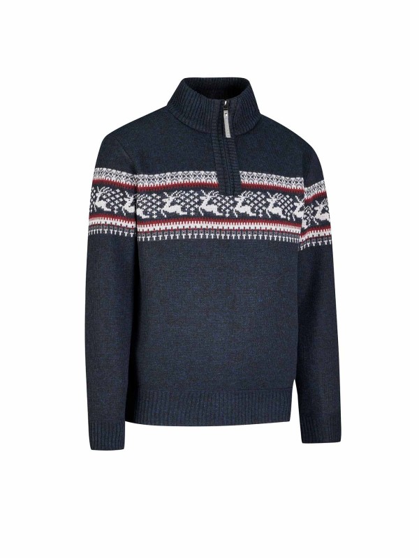BJØRNSON Holger Scandinavische Gebreide Pullover Trui Teddy Voering Heren - Donkerblauw