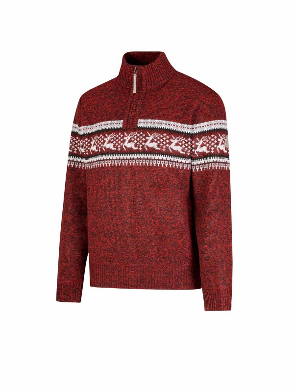 BJØRNSON Holger Scandinavische Gebreide Pullover Trui Teddy Voering Heren - Donkerrood