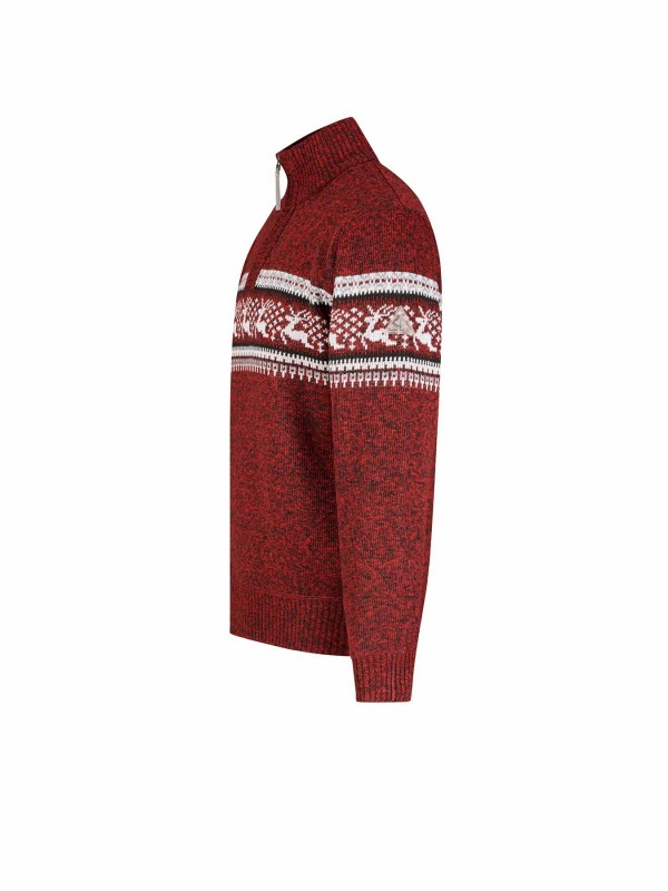 BJØRNSON Holger Scandinavische Gebreide Pullover Trui Teddy Voering Heren - Donkerrood