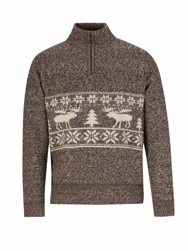 BJØRNSON Kasper Kabel-Gebreide Pullover Teddy Voering Heren Bruin Melange 