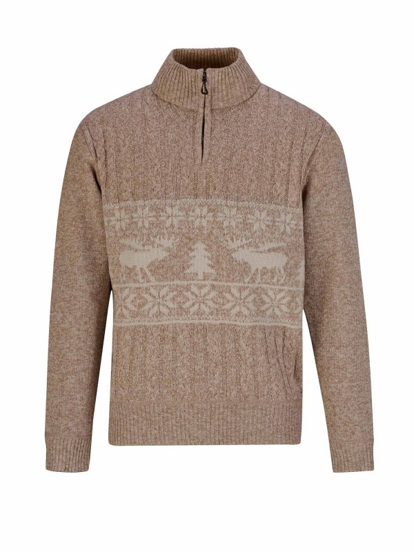 BJØRNSON Kasper Kabel-Gebreide Pullover Teddy Voering Heren Beige Melange 