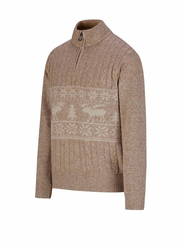BJØRNSON Kasper Kabel-Gebreide Pullover Teddy Voering Heren Bruin Melange 