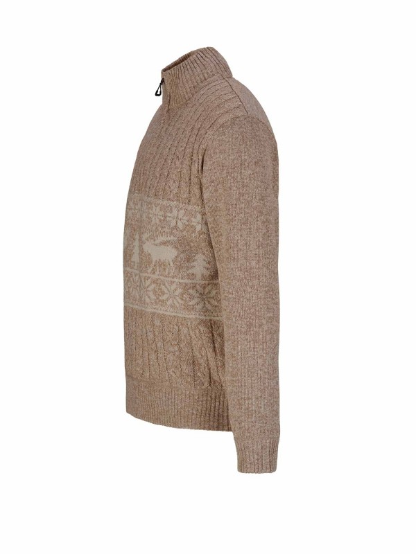 BJØRNSON Kasper Kabel-Gebreide Pullover Teddy Voering Heren Bruin Melange 