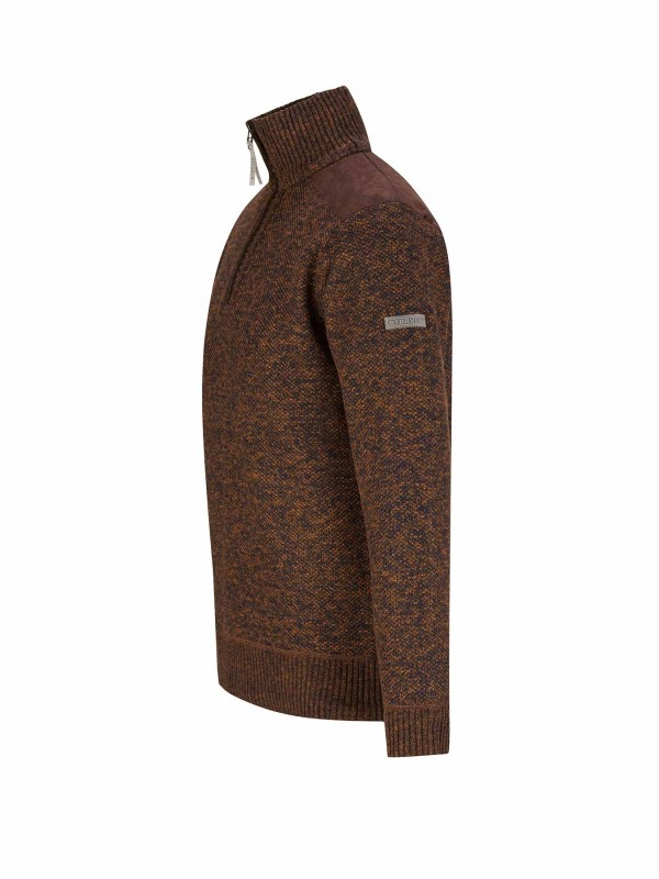 STØRVIK Liam Fijn Gebreide Pullover Teddy Voering Heren - Bruin Melange