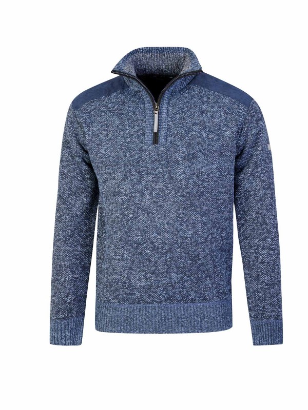 STØRVIK Liam Fijn Gebreide Pullover Teddy Voering Heren - Donkerblauw Melange