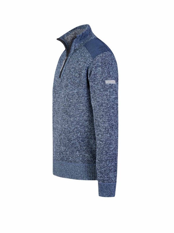 STØRVIK Liam Fijn Gebreide Pullover Teddy Voering Heren - Donkerblauw Melange