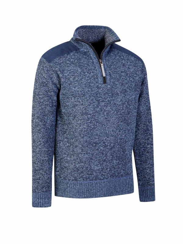 STØRVIK Liam Fijn Gebreide Pullover Teddy Voering Heren - Donkerblauw Melange