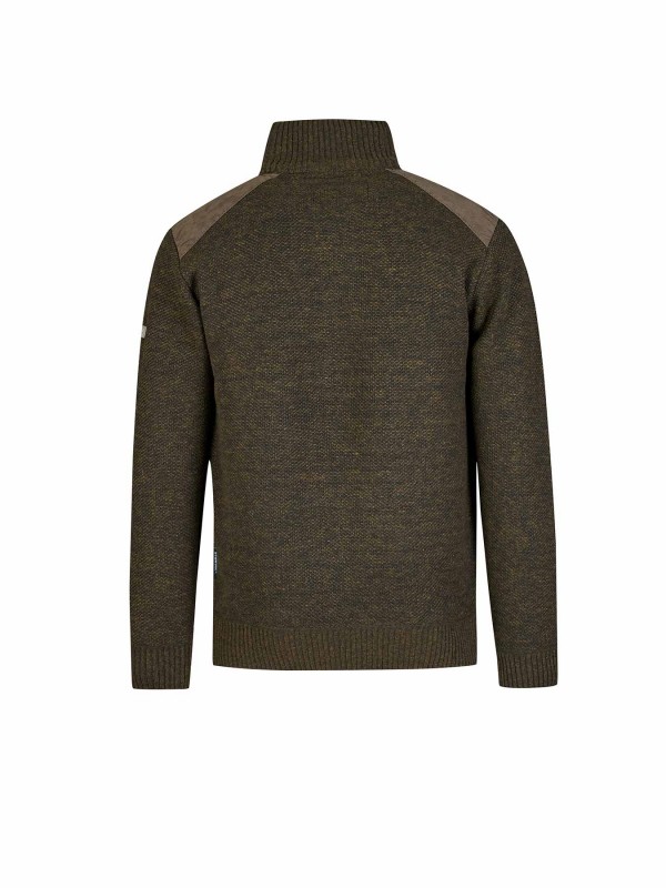 STØRVIK Liam Fijn Gebreide Pullover Teddy Voering Heren - Olijfgroen Melange