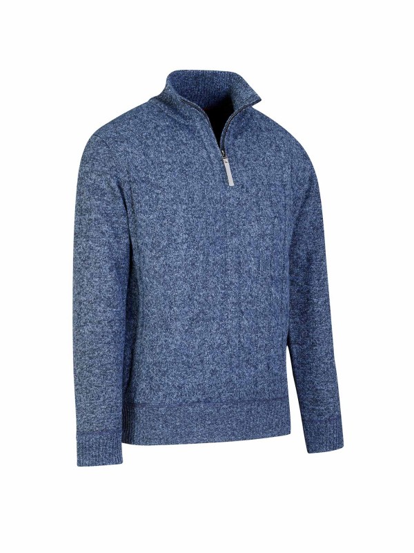 BJØRNSON Lunt Kabel-Gebreide Pullover Teddy Voering Heren - Donkerblauw Melange